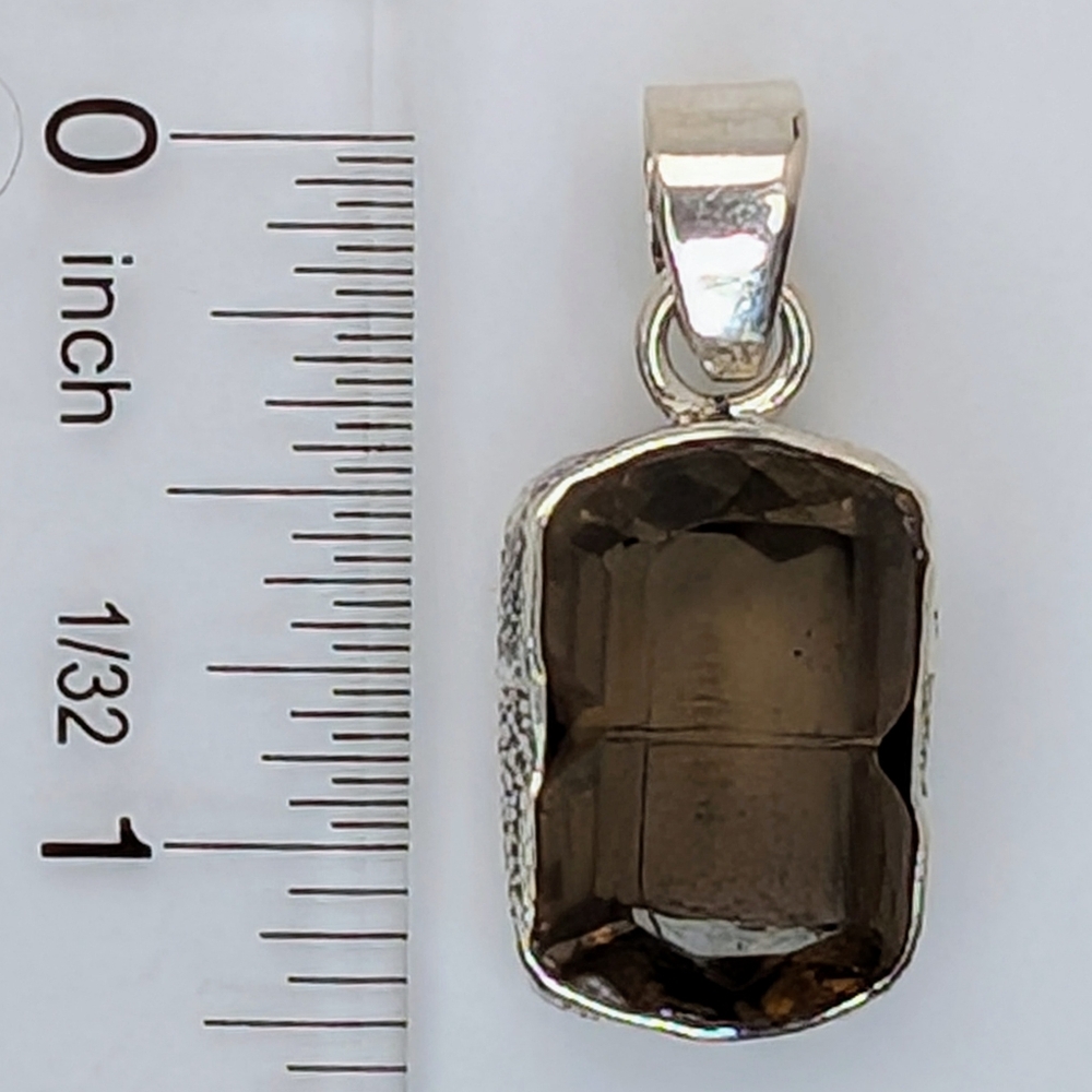 Carved Smoky Quartz Pendant S925 Sterling Silver - Picture 5 of 6